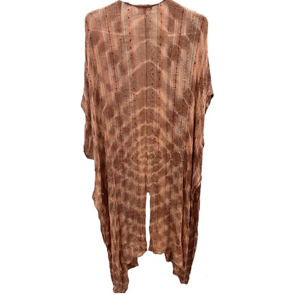 Free People Bronze Tie Dye Shimmer Crochet Kimono Maxi Kaftan Duster Coverup - Picture 1 of 16
